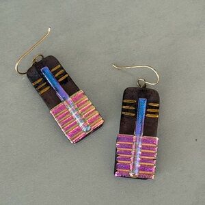 Handcrafted Iridescent Fused Glass Artisan Statement Drop Earrings